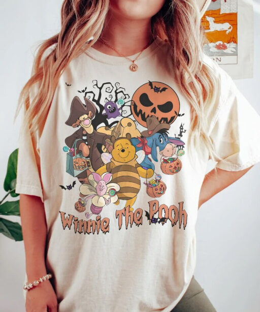 Funny Pooh Halloween Comfort Color Shirt, Winnie The Pooh Halloween Sweatshirt, Pooh Retro Halloween Family, Disneyland Halloween Family Tee