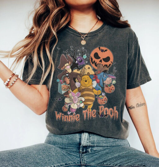 Funny Pooh Halloween Comfort Color Shirt, Winnie The Pooh Halloween Sweatshirt, Pooh Retro Halloween Family, Disneyland Halloween Family Tee