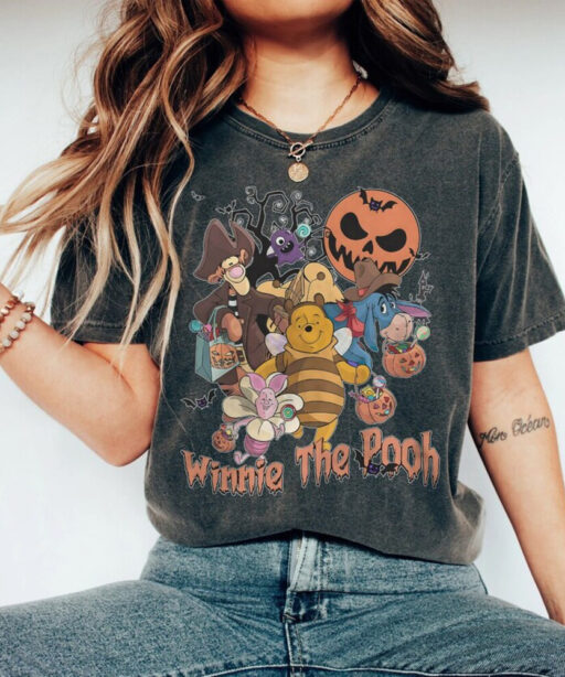 Funny Pooh Halloween Comfort Color Shirt, Winnie The Pooh Halloween Sweatshirt, Pooh Retro Halloween Family, Disneyland Halloween Family Tee