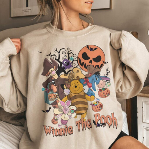 Funny Pooh Halloween Comfort Color Shirt, Winnie The Pooh Halloween Sweatshirt, Pooh Retro Halloween Family, Disneyland Halloween Family Tee