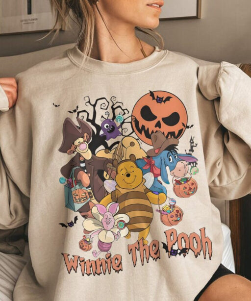 Funny Pooh Halloween Comfort Color Shirt, Winnie The Pooh Halloween Sweatshirt, Pooh Retro Halloween Family, Disneyland Halloween Family Tee