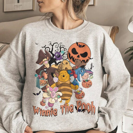 Funny Pooh Halloween Comfort Color Shirt, Winnie The Pooh Halloween Sweatshirt, Pooh Retro Halloween Family, Disneyland Halloween Family Tee