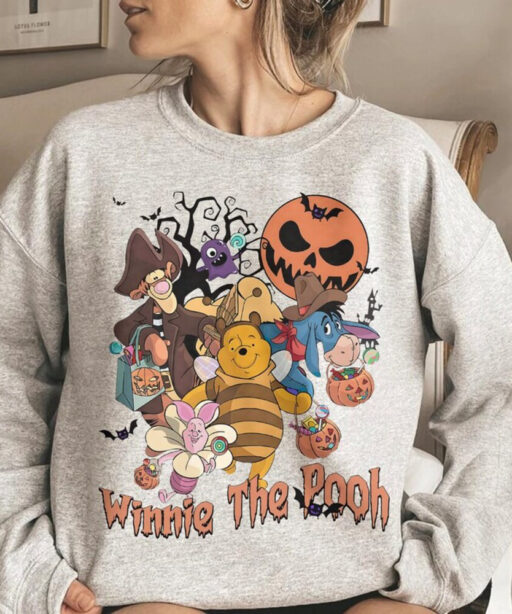 Funny Pooh Halloween Comfort Color Shirt, Winnie The Pooh Halloween Sweatshirt, Pooh Retro Halloween Family, Disneyland Halloween Family Tee