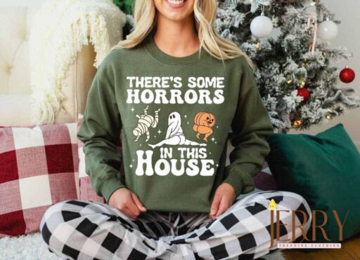 Funny There's Some Horrors In This House Sweatshirt, Retro Halloween Women Sweater, Funny Pumpkin Shirt, Spooky Season Sweatshirt