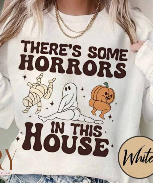 Funny There's Some Horrors In This House Sweatshirt, Retro Halloween Women Sweater, Funny Pumpkin Shirt, Spooky Season Sweatshirt