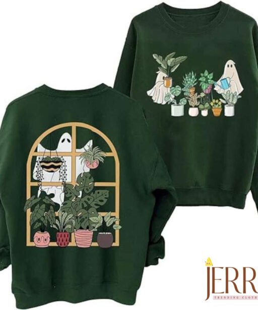 Ghost Plant Lady Two Sides Sweatshirt, Halloween Plants Crewneck, Plant Lover Gift, Halloween Mom Sweater, Spooky Gardener Hoodie