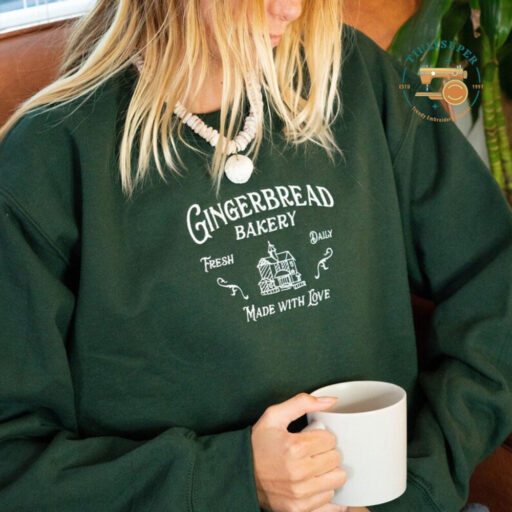 Gingerbread Bakery Embroidered Crewneck Sweatshirt, Fresh Daily, Made with Love Cookies Cake Trendy Gift Vintage Sweatshirt Merry Christmas
