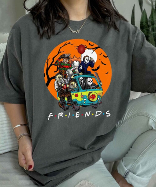 Horror Movies Halloween Shirt,Friends Van With Clown Retro Scary Movie Villians Shirt,Mystery Van Halloween,Halloween Movie Characters Shirt