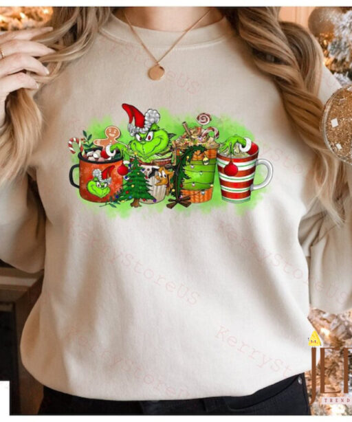 Grinch Face Coffee Drink Shirt, Grinch Santa Shirt, Grinch Face Shirt, Fall Shirt, Christmas Shirt, Holiday Season Shirt, Coffee Drink Tee