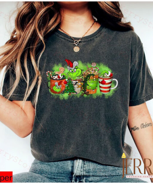 Grinch Face Coffee Drink Shirt, Grinch Santa Shirt, Grinch Face Shirt, Fall Shirt, Christmas Shirt, Holiday Season Shirt, Coffee Drink Tee