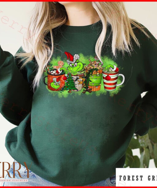 Grinch Face Coffee Drink Shirt, Grinch Santa Shirt, Grinch Face Shirt, Fall Shirt, Christmas Shirt, Holiday Season Shirt, Coffee Drink Tee