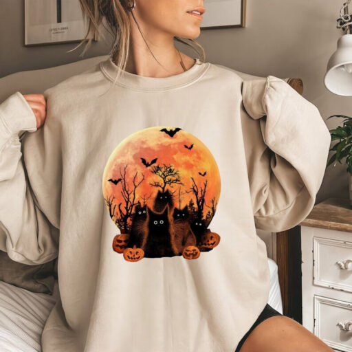 Halloween Black Cat In Night Comfort Color Shirt, Cat Murder Halloween Unisex TShirt, Funny Cat Lovers Sweatshirt, Black Cats & Pumpkins Tee