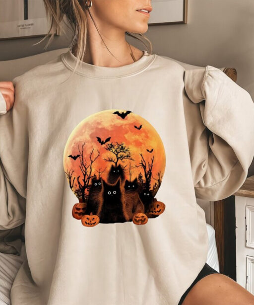Halloween Black Cat In Night Comfort Color Shirt, Cat Murder Halloween Unisex TShirt, Funny Cat Lovers Sweatshirt, Black Cats & Pumpkins Tee