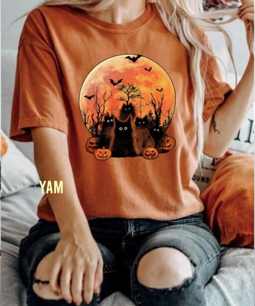 Halloween Black Cat In Night Comfort Color Shirt, Cat Murder Halloween Unisex TShirt, Funny Cat Lovers Sweatshirt, Black Cats & Pumpkins Tee