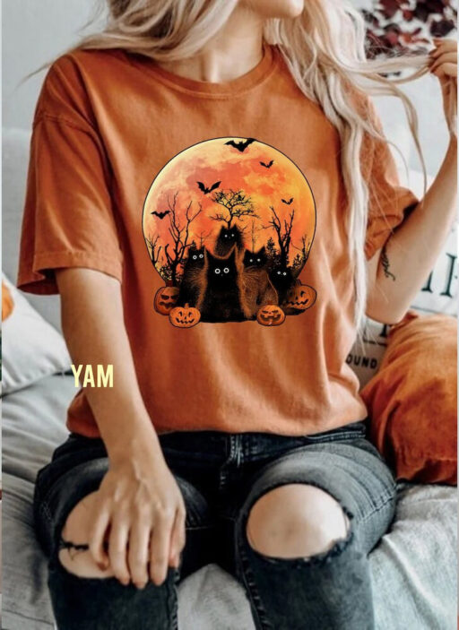 Halloween Black Cat In Night Comfort Color Shirt, Cat Murder Halloween Unisex TShirt, Funny Cat Lovers Sweatshirt, Black Cats & Pumpkins Tee