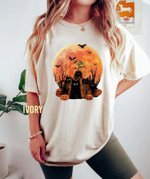 Halloween Black Cat In Night Comfort Color Shirt, Cat Murder Halloween Unisex TShirt, Funny Cat Lovers Sweatshirt, Black Cats & Pumpkins Tee