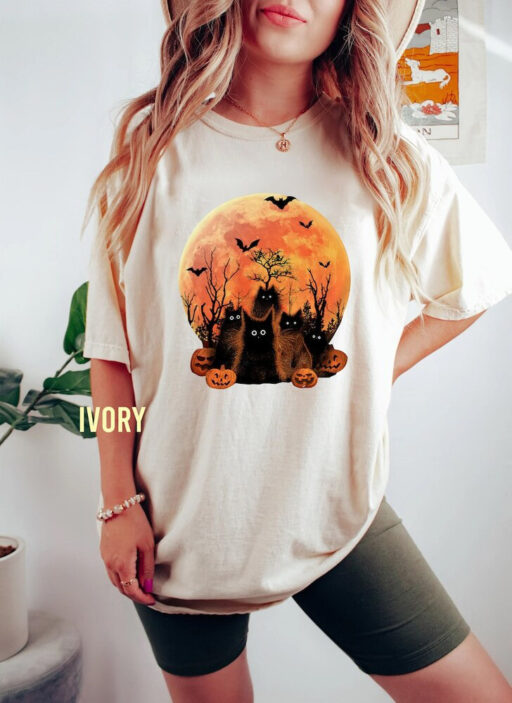 Halloween Black Cat In Night Comfort Color Shirt, Cat Murder Halloween Unisex TShirt, Funny Cat Lovers Sweatshirt, Black Cats & Pumpkins Tee