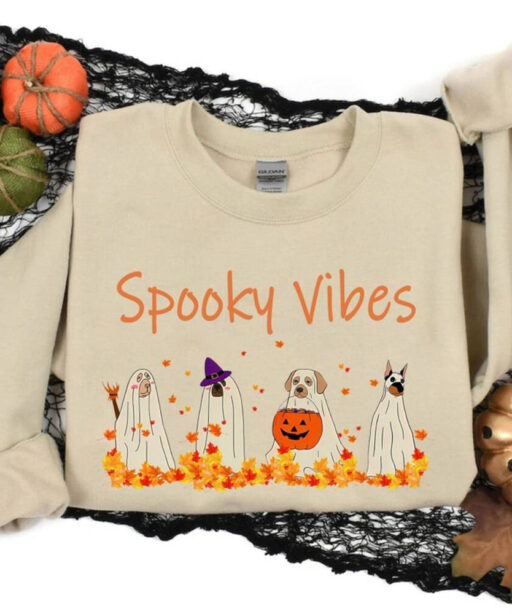 Halloween Dog Sweatshirt, Halloween Sweatshirt, Ghost Sweatshirt, Ghost Dog Shirt, 2023 Happy Halloween, Retro Spooky Season, Spooky Vibes