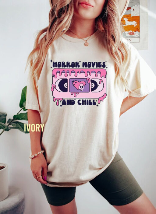 Halloween Horror Movies And Chill Comfort Color Shirt, Retro Spooky Vibes Unisex T-Shirt, Halloween Party Sweatshirt, Trick or Treat Shirt.