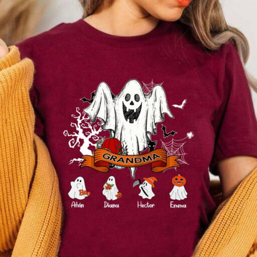 Halloween Shirt For Grandma, Custom Grandkids Name Halloween Shirt, Halloween Shirt With Grandchildren Name, Halloween Family Ghost Shirt