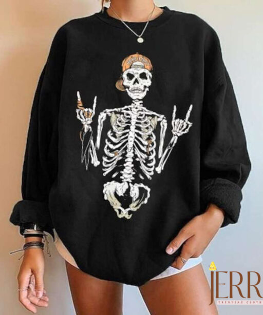 Halloween Skeleton Sweatshirt, Y2K Sweatshirt, Halloween Women Oversize Sweatshirt, Halloween Skeleton Sweater, Halloween Skull Sweatshirt