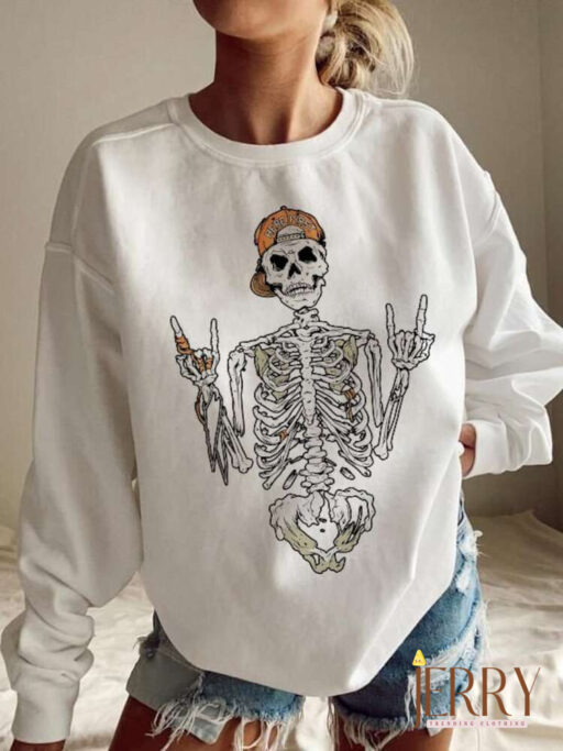 Halloween Skeleton Sweatshirt, Y2K Sweatshirt, Halloween Women Oversize Sweatshirt, Halloween Skeleton Sweater, Halloween Skull Sweatshirt