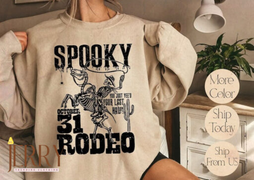 Halloween Spooky Cowboy Sweatshirt, Halloween Skeleton Sweatshirt, Rodeo Western Sweatshirt, Halloween Cowboy Shirt, Halloween Cow Tee