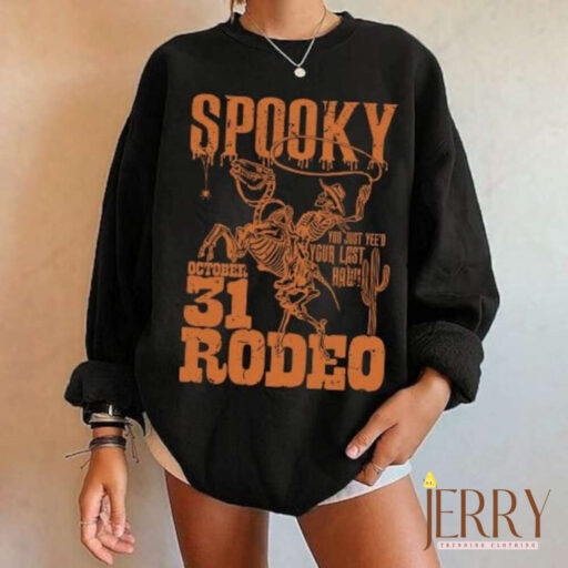 Halloween Spooky Cowboy Sweatshirt, Halloween Skeleton Sweatshirt, Rodeo Western Sweatshirt, Halloween Cowboy Shirt, Halloween Cow Tee