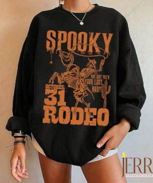 Halloween Spooky Cowboy Sweatshirt, Halloween Skeleton Sweatshirt, Rodeo Western Sweatshirt, Halloween Cowboy Shirt, Halloween Cow Tee