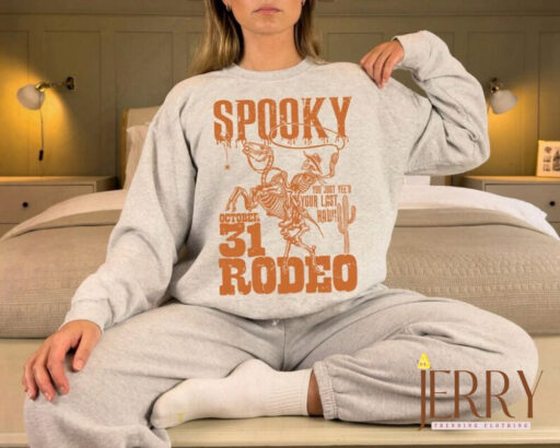 Halloween Spooky Cowboy Sweatshirt, Halloween Skeleton Sweatshirt, Rodeo Western Sweatshirt, Halloween Cowboy Shirt, Halloween Cow Tee