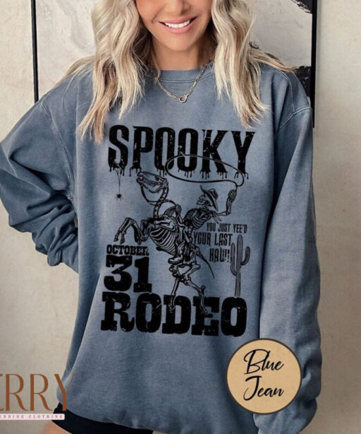 Halloween Spooky Cowboy Sweatshirt, Halloween Skeleton Sweatshirt, Rodeo Western Sweatshirt, Halloween Cowboy Shirt, Halloween Cow Tee