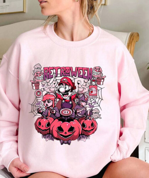 Halloween Super Mario Sweatshirt, Mario Birthday Comfort Shirt, Super Mario Family Shirt, Mario & Friend Party Matching,Halloween Sweatshirt