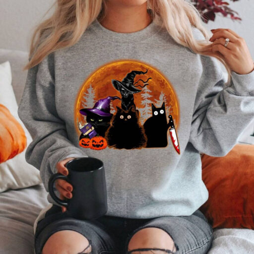 Halloween Sweatshirt, Black Cat Halloween Shirt, Cat Halloween Sweatshirt, Black Cat Shirt, Trick Or Treat Shirt, Fall Sweatshirt for Women