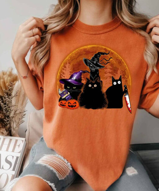 Halloween Sweatshirt, Black Cat Halloween Shirt, Cat Halloween Sweatshirt, Black Cat Shirt, Trick Or Treat Shirt, Fall Sweatshirt for Women