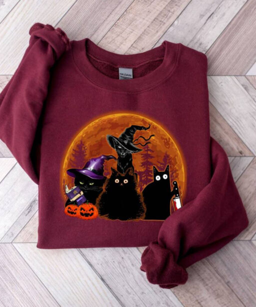 Halloween Sweatshirt, Black Cat Halloween Shirt, Cat Halloween Sweatshirt, Black Cat Shirt, Trick Or Treat Shirt, Fall Sweatshirt for Women