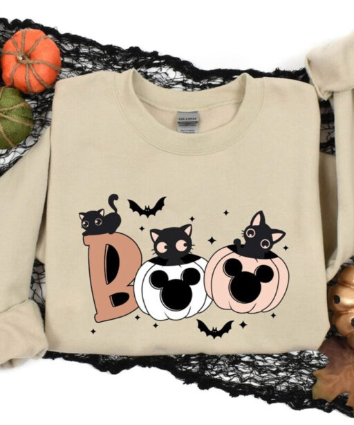 Halloween Sweatshirt, Cat Pumpkin Halloween Sweatshirt, Cat Shirt, Ghost Shirt, Cool Halloween Cat Shirt, Black Cat Shirt, 2023 Spooky Seas