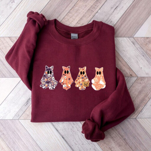 Halloween Sweatshirt, Cat shirt, Ghost Shirt, Halloween shirt, Halloween Cat Shirt, Cat Lover Shirt, Black Cat Shirt, Spooky Season Shirt