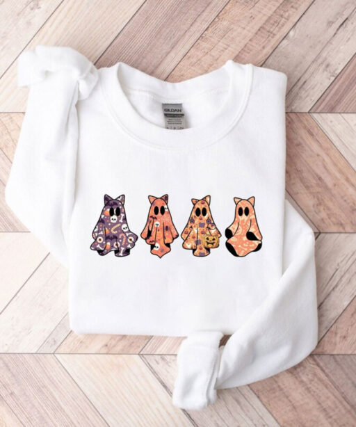 Halloween Sweatshirt, Cat shirt, Ghost Shirt, Halloween shirt, Halloween Cat Shirt, Cat Lover Shirt, Black Cat Shirt, Spooky Season Shirt