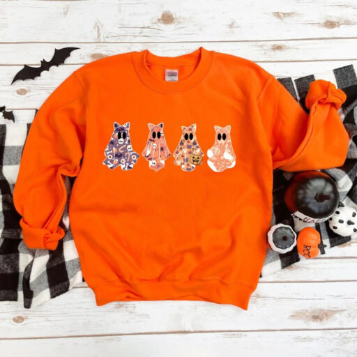 Halloween Sweatshirt, Cat shirt, Ghost Shirt, Halloween shirt, Halloween Cat Shirt, Cat Lover Shirt, Black Cat Shirt, Spooky Season Shirt