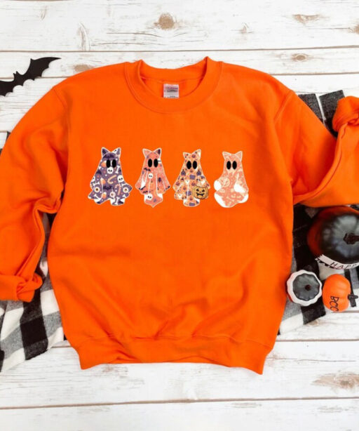 Halloween Sweatshirt, Cat shirt, Ghost Shirt, Halloween shirt, Halloween Cat Shirt, Cat Lover Shirt, Black Cat Shirt, Spooky Season Shirt