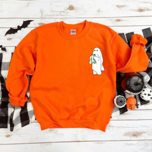 Halloween Sweatshirt, Cute Ghost Halloween Sweatshirt, Ghost Shirt Sweatshirt, ghost with frog, Spooky Season, Fall Sweatshirt For Women Men