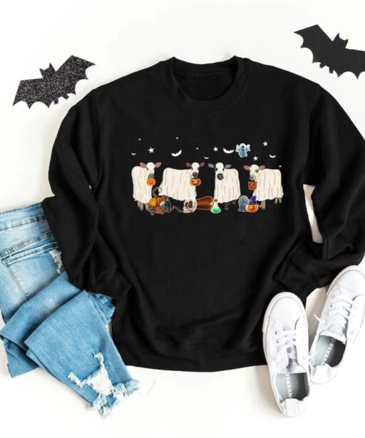 Halloween Sweatshirt, Ghost Cows Sweatshirt, Halloween Crewneck, Ghost Shirt, Cow Lover Gift, Funny Halloween, Fall Shirt, Halloween Sweater
