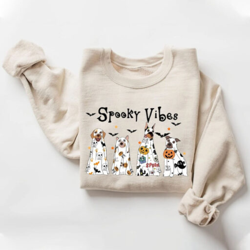 Halloween Sweatshirt, Halloween Sweater, Ghost Sweatshirt, Halloween Dog Sweatshirt,Ghost Dog Shirt,2023 Happy Halloween,Retro Spooky Season