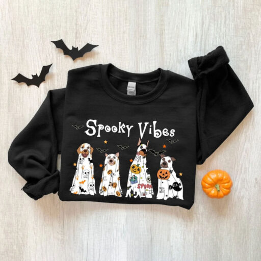 Halloween Sweatshirt, Halloween Sweater, Ghost Sweatshirt, Halloween Dog Sweatshirt,Ghost Dog Shirt,2023 Happy Halloween,Retro Spooky Season