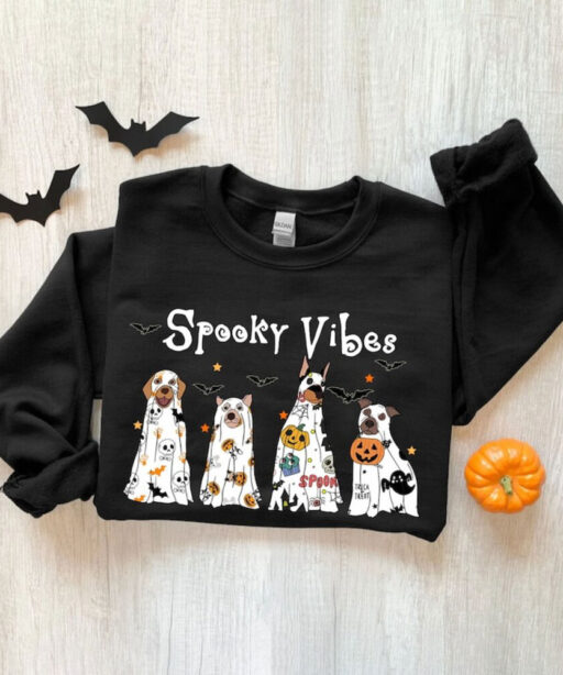 Halloween Sweatshirt, Halloween Sweater, Ghost Sweatshirt, Halloween Dog Sweatshirt,Ghost Dog Shirt,2023 Happy Halloween,Retro Spooky Season