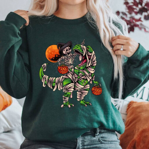 Halloween Sweatshirt, Skeleton Halloween Shirt, Dinosaur Skeleton T rex Scary T-Shirt For Kid, Spooky Saurus Rex Shirt, Cute Halloween shirt