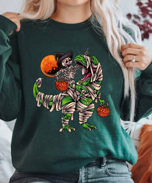 Halloween Sweatshirt, Skeleton Halloween Shirt, Dinosaur Skeleton T rex Scary T-Shirt For Kid, Spooky Saurus Rex Shirt, Cute Halloween shirt