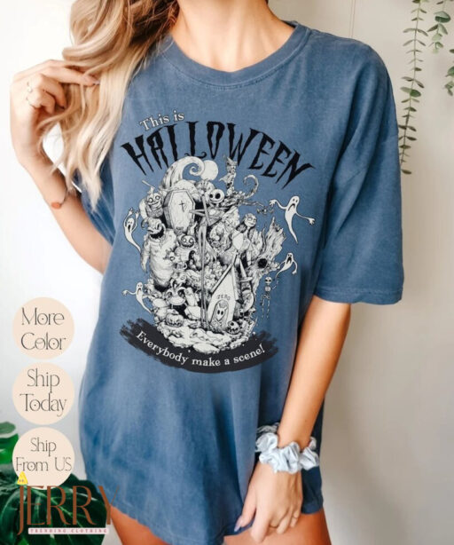 Halloween The Nightmare Before Christmas Comfort Shirt, This is Halloween Everybody Make a Scene Shirt, Jack and Sally Halloween Shirt