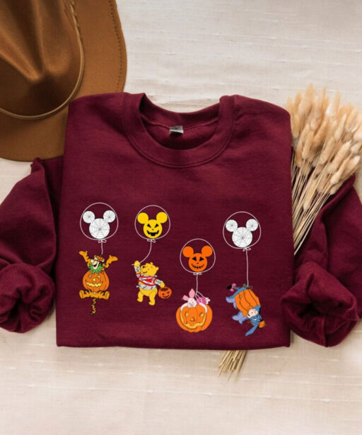 Halloween Winnie The Pooh And Friend Shirt, Halloween Disney Characters Skeleton Shirt, Disney Mickey Balloon Skeleton Tee, Disney Halloween