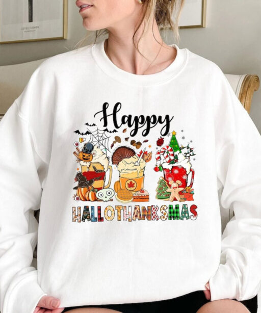 Happy Hallothanksmas Coffee Shirt, Funny Festival Shirt, Fall Halloween Shirt, Cute Fall Season Shirt, Holiday Shirt, Pumpkin Coffee Drink